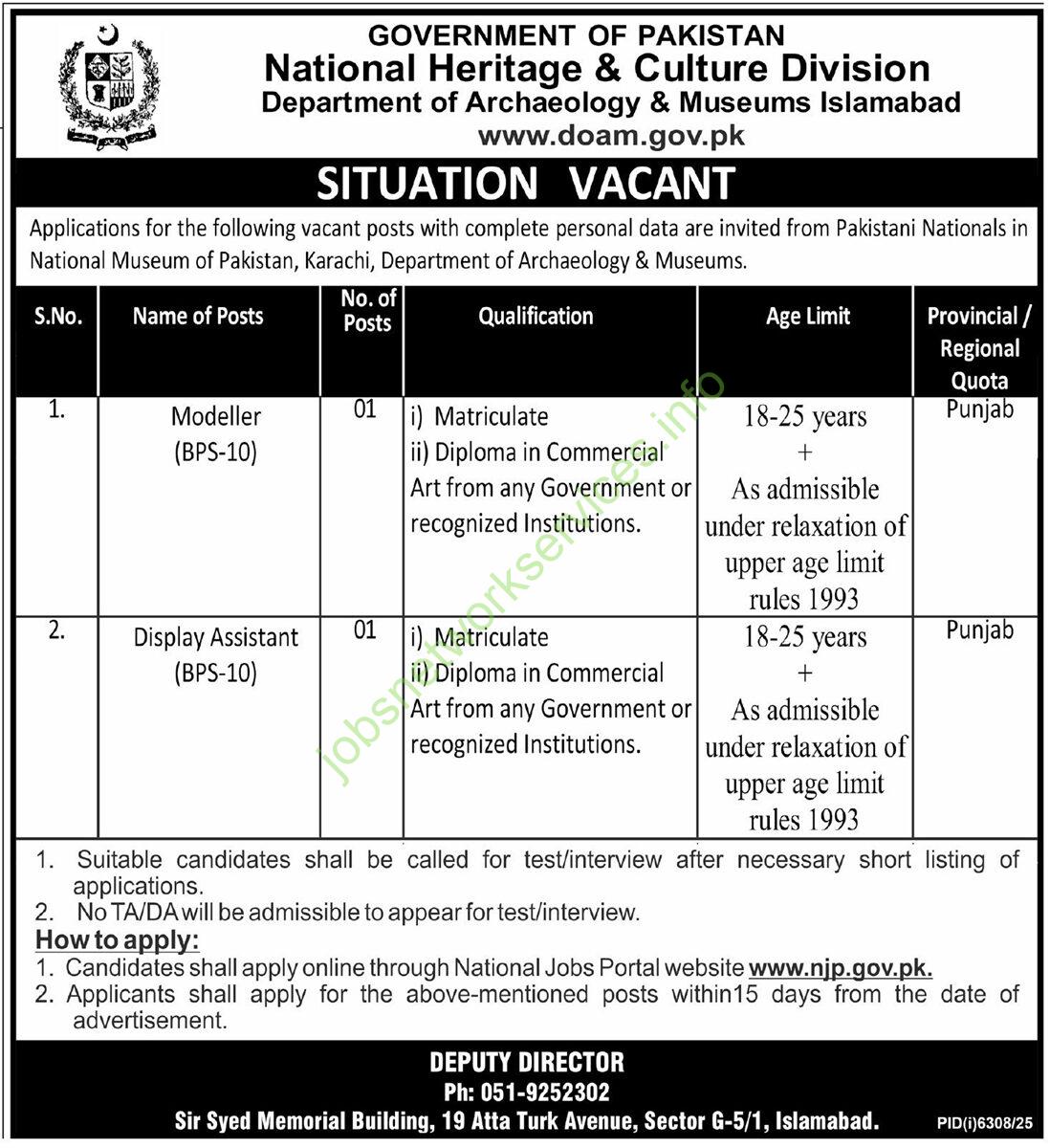 National Heritage & Culture Division Islamabad Jobs 2026 Latest